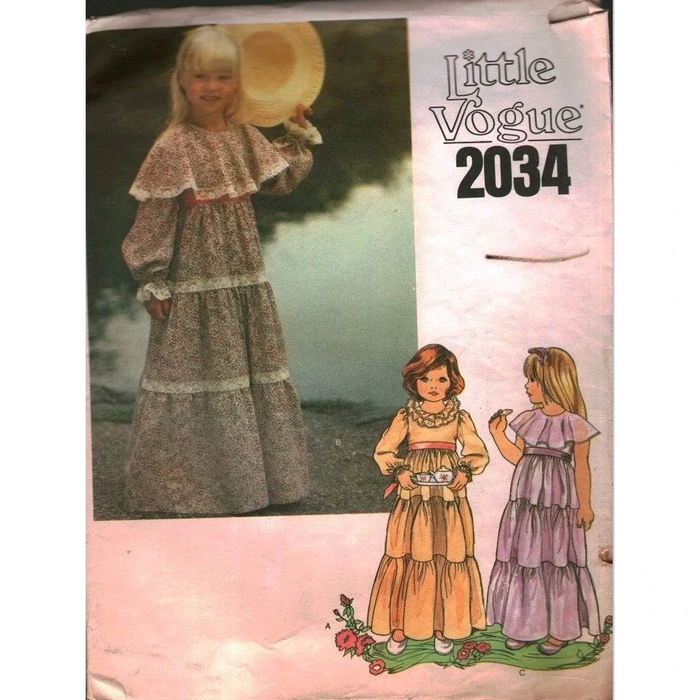 Vintage Little Vogue 2034 Childrens Dress Sewing Pattern Size 6X Prairie Ruffle